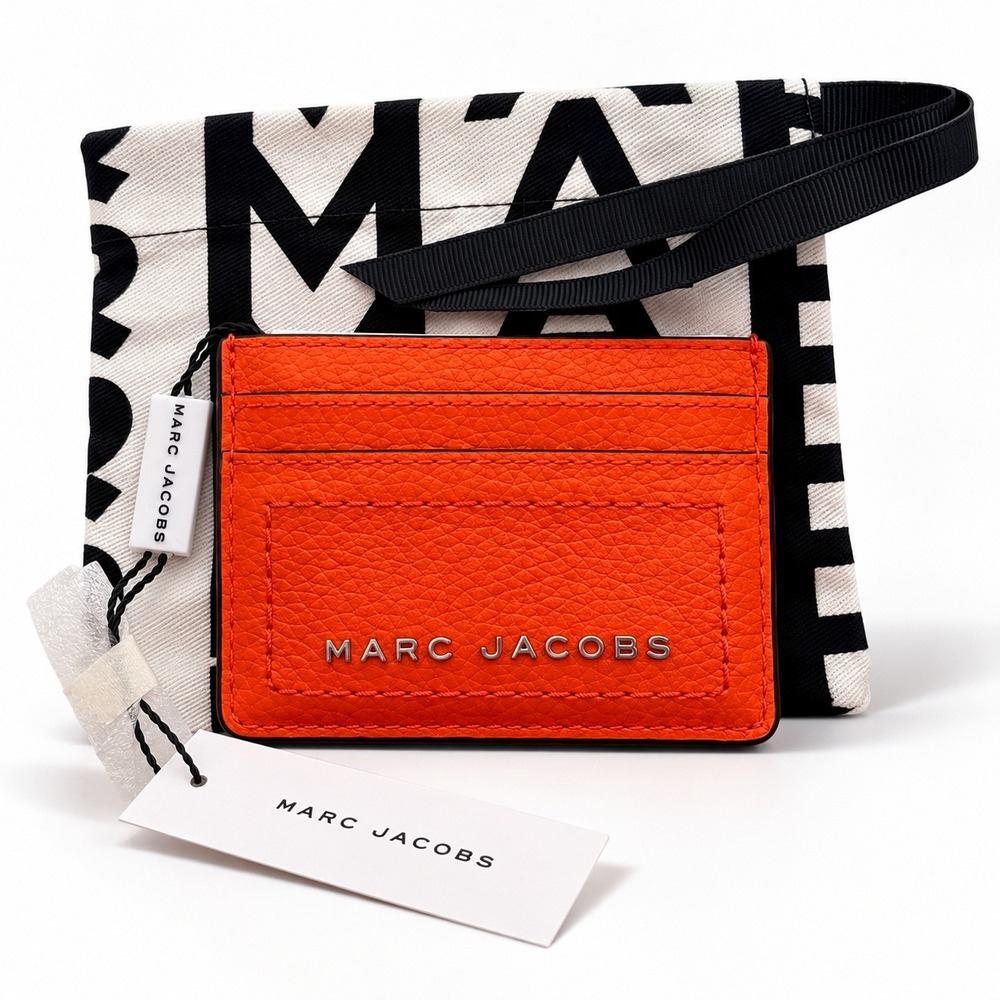 Marc Jacobs Leather Card Case Orange Pebbled Leather Card Holder NWT $95
